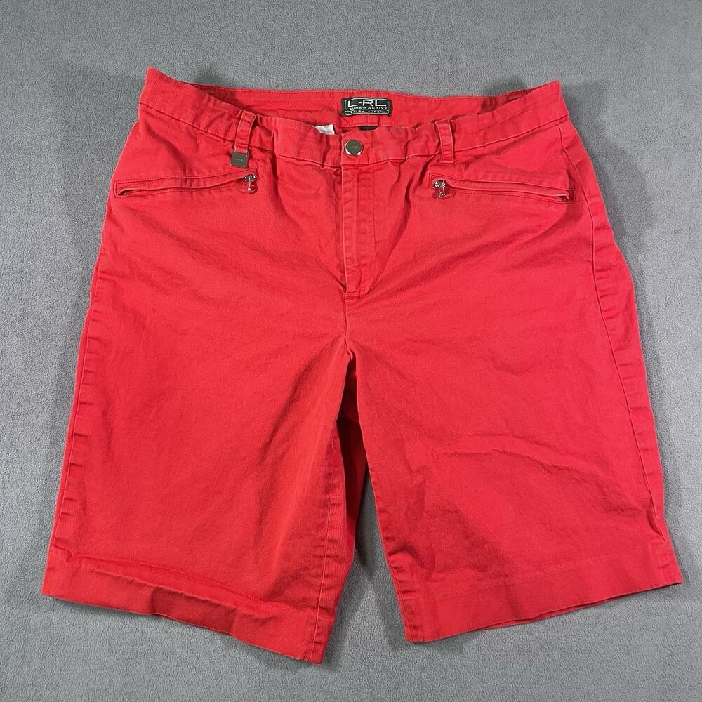 Lauren Ralph Lauren Red Classic Flat Front Pockets Chino Womens Shorts Size 12